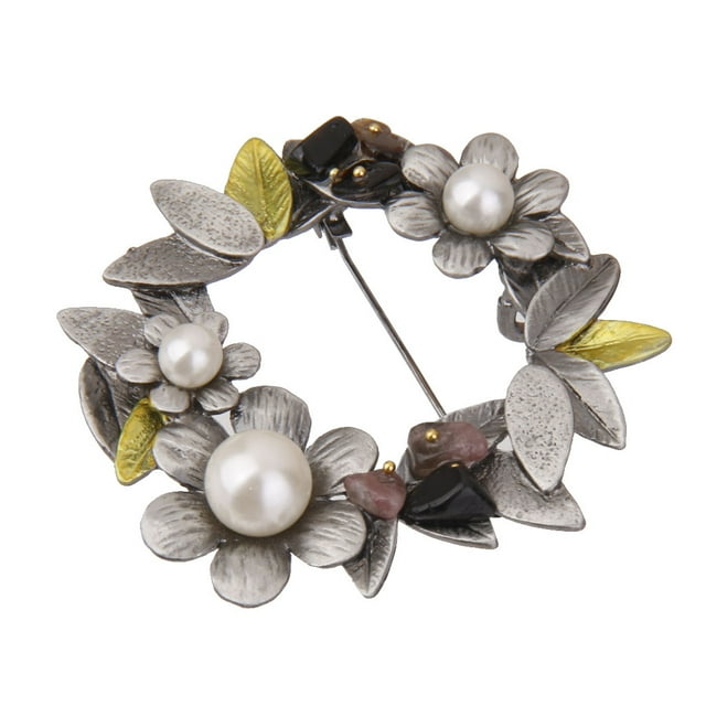 Broche Vintage Jinwen para Bufanda Clip Flor Guirnalda con Perla de Imitación