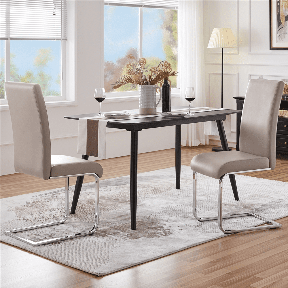 Alden Design 2PCS Faux Leather Dining Chairs with Metal Legs for Kitchen Dining Room, Light Brown