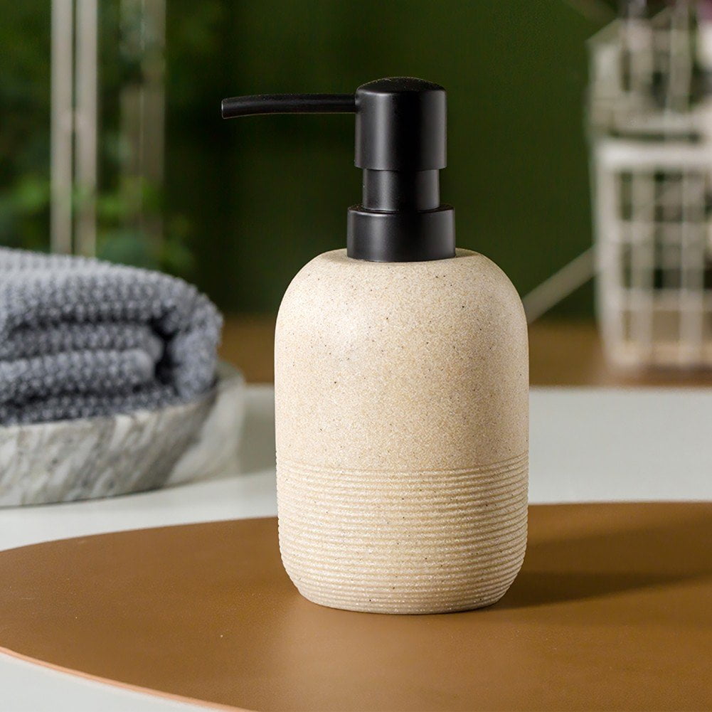 Hand Soap Dispenser - Sandstone Textured Resin Liquid Soap Dispenser for Bathroom & Kitchen Countertop, Matte Beige