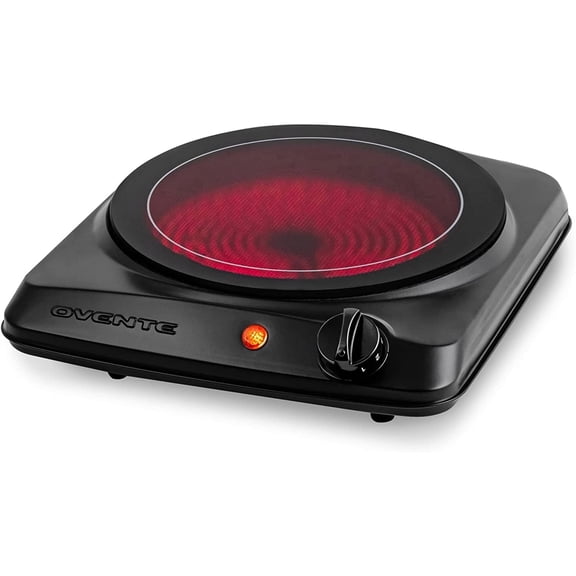 OVENTE Countertop Infrared Single Burner, 1000W Electric Hot Plate with 7” Ceramic Glass Cooktop, 5 Level Temperature Setting & Easy to Clean Base, Compact Stove for Home Dorm Office, Black BGI101B