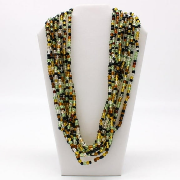 27" Brown, Yellow, Clear and Green Glass Bead Necklace (Dozen) - 12 Necklaces/1 Dozen