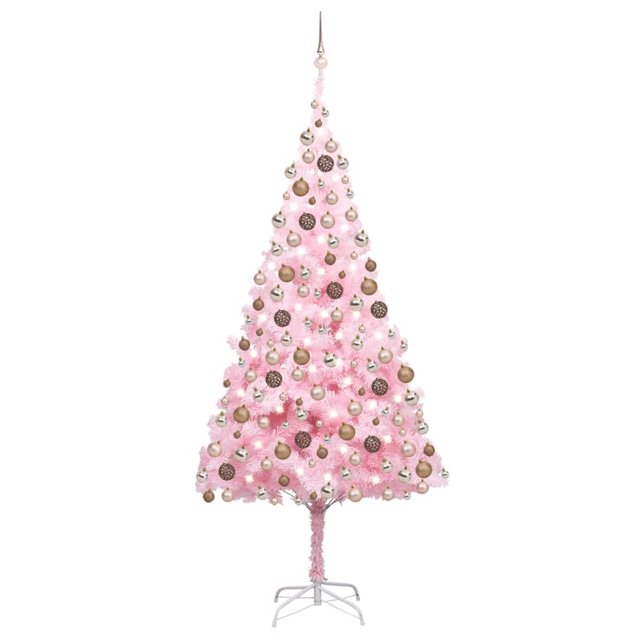 vidaXL Artificial Pre-lit Christmas Tree with Ball Set Pink 210 cm PVC