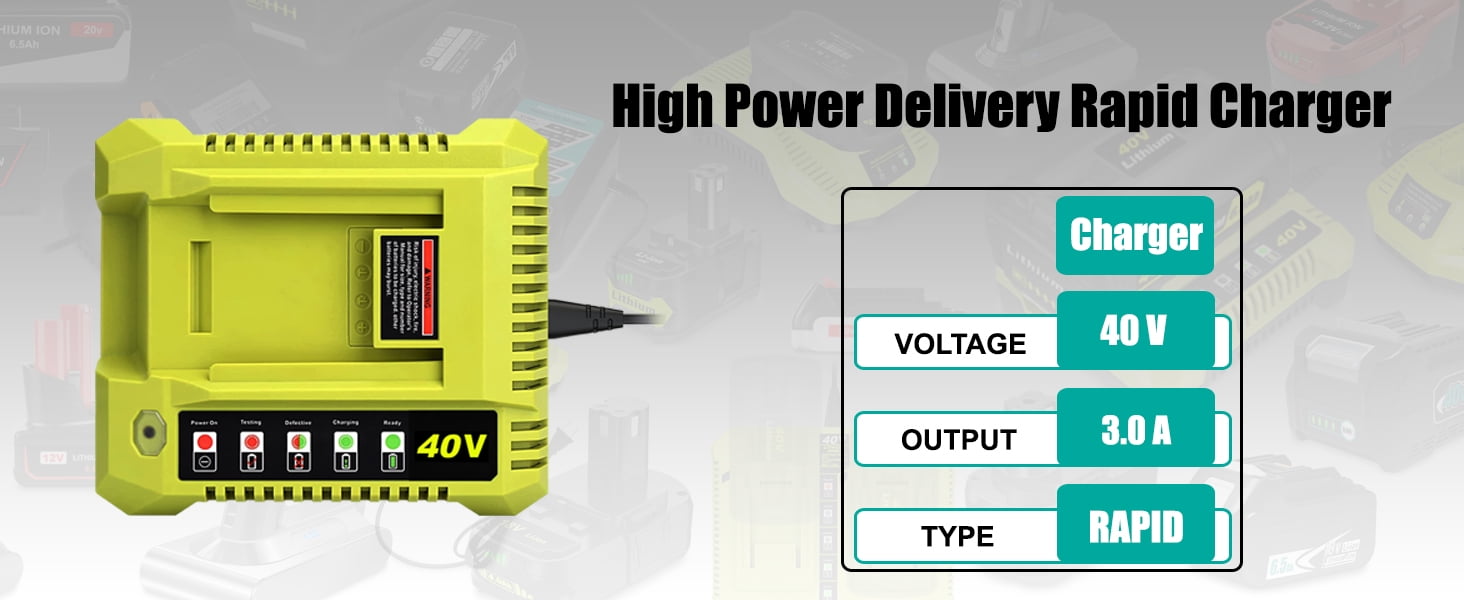40V Battery Rapid Charger Replacement for Ryobi 40V Rapid Charger OP401 OP403 OP404 OP406 OP407A OP40601 6.0Ah OP40602 4.0AhOP4040 5.0Ah OP4050 40V Charger Ryobi 40 Volt Lithium ion Battery Charger