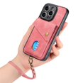 thumbnail image 6 of SaniMore Case for iPhone 15 6.1" 2023, [Flip Card Slot Design Kickstand] Removeable Wrist Strap Magnetic Car Mount Wear-resistant PU Leather Skin Shockproof Anti-drop Shell, Pink, 6 of 10