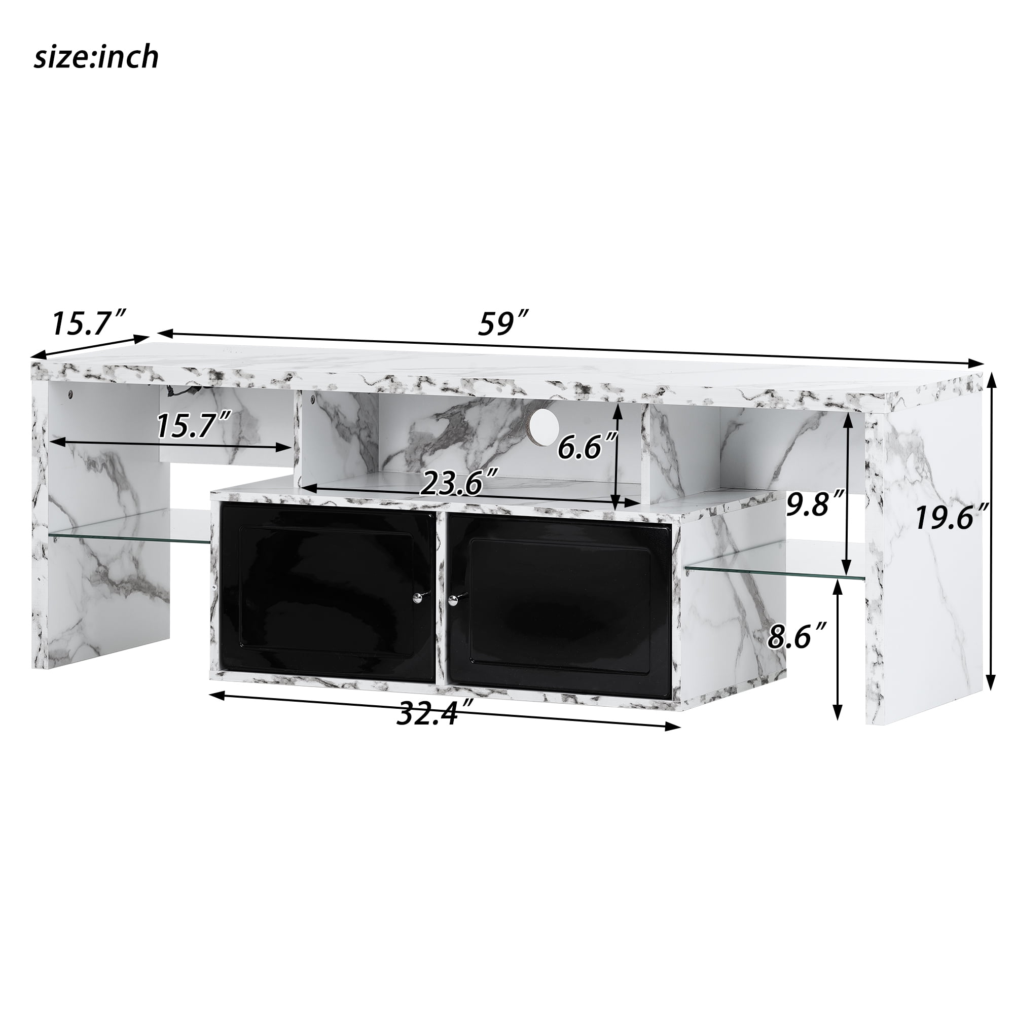 Yardi Yard Modern LED Entertainment Center for TVs up to 65", White/Marble Stamp Yardi Yard Modern LED Entertainment Center for TVs up to 65", White/Marble Stamp