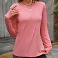 thumbnail image 4 of Annhoo Fall T Shirts for Women Long Sleeve Casual Pleated Round Neck Blouses Solid Color Slim Going out Tops, 4 of 9