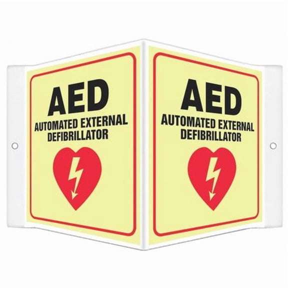 CONDOR 480Y24 High Visibility Safety Sign, 6 in Height, 8 1/2 in Width, PETG, V-Shape Projection, English
