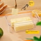 thumbnail image 4 of Cortador y rebanador de mantequilla de acero inoxidable for palitos de mantequilla, plato de mantequilla de fácil corte con tapa y recipiente, 4 of 7