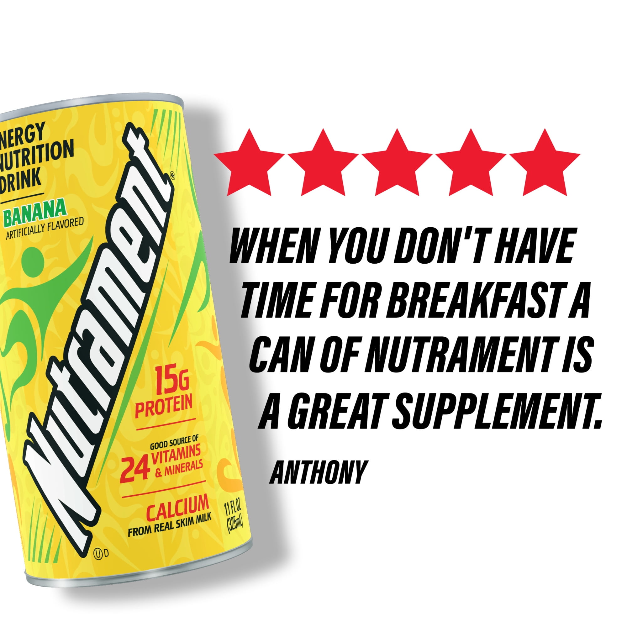 (12 pack) Nutrament Banana Nutrition Drink, Energy Drink with Vitamins, Minerals and Protein, 11 fl oz Can