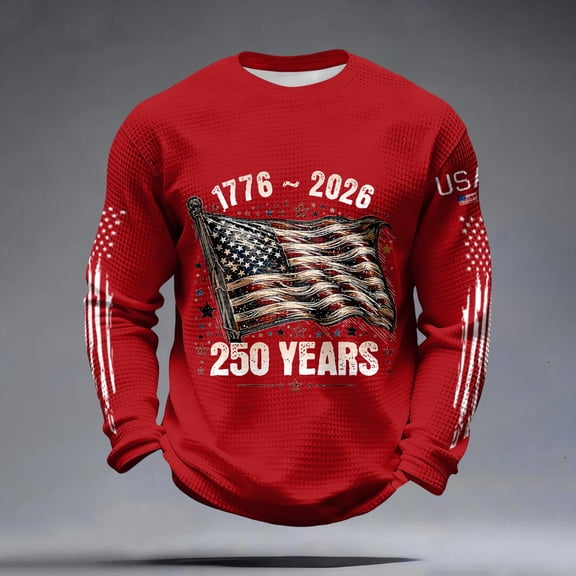 Mens Flag Printed Long Sleeve Crew Neck Tee Shirts 4th of July Tops Slim Fit Patriotic T-Shirt Trendy Casual Independence Day Clothes