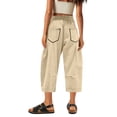thumbnail image 4 of Lumtrix Women’s Cropped Barrel Sweatpants Loose Fit Lounge Casual Wide Leg Capri Pants Cotton Comfy Elastic Waist Joggers with Pockets Beige L, 4 of 4