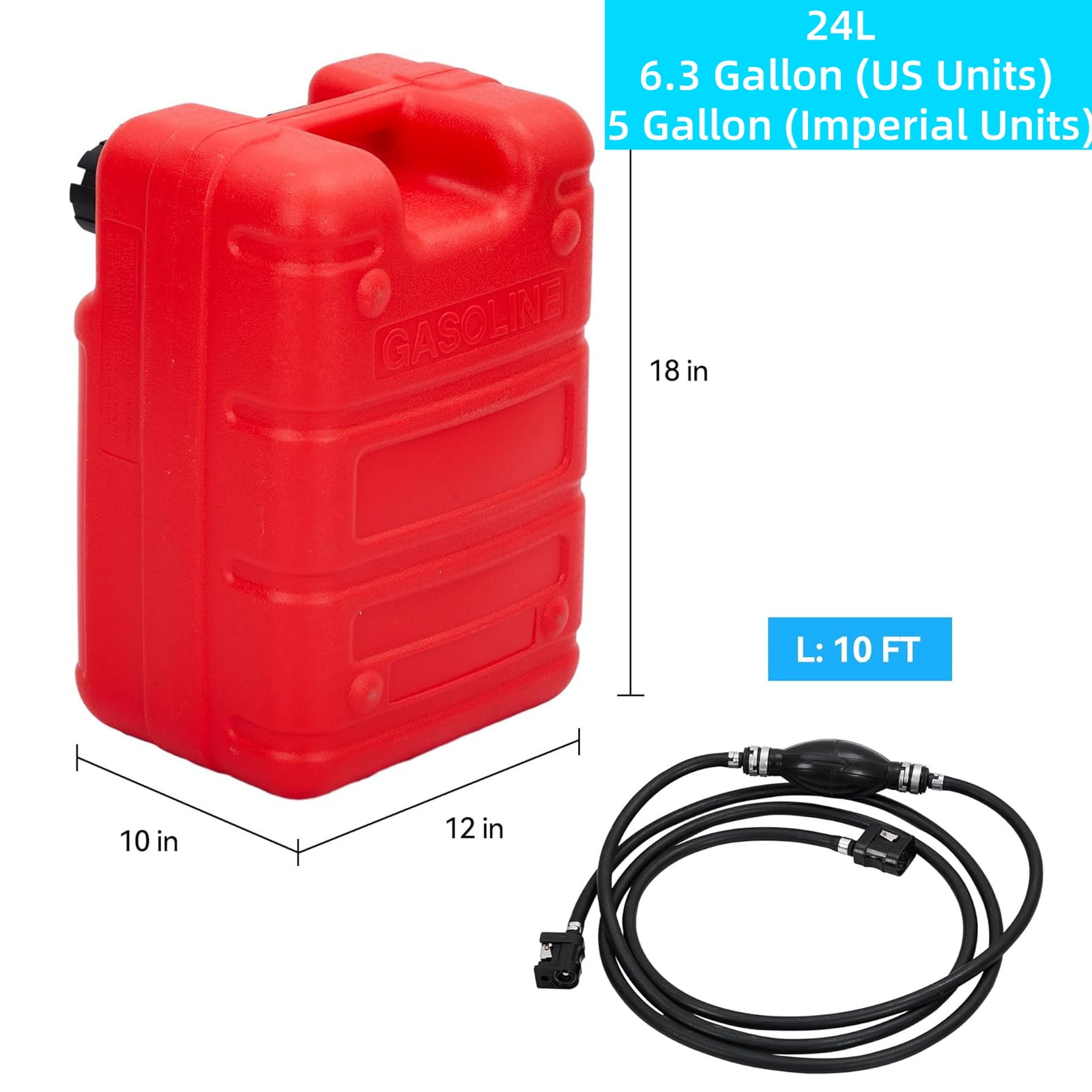 Ladcaser 24L Marine Fuel Tank 6.3 Gallon Marine Portable Tank Outboard Marine Boat Transfer Tank with Line, I-Shaped Handle, Easy to Carry