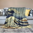 thumbnail image 2 of WERPE  Great Wave of Kanagawa Blanket- Fine Art Gift Throw Woven White, 2 of 6