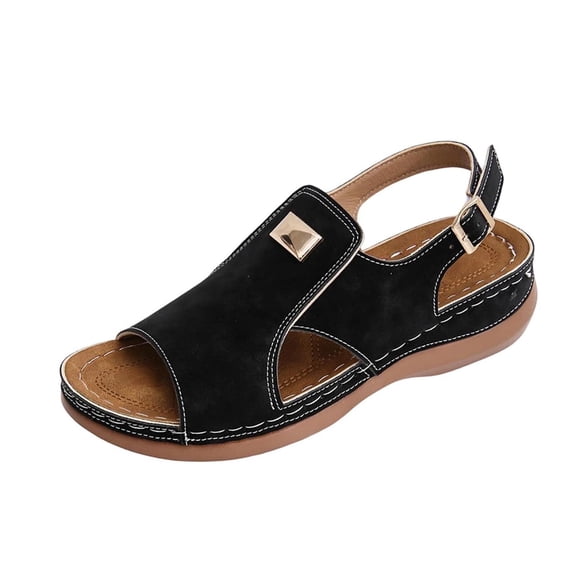 hoksml Women's Cutout Wedge Sandals, Adjustable Buckle Ankle Strap, 1.77in Heel Casual Shoes