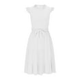 thumbnail image 4 of MKOSPLRT Summer Dresses for Kid Girls Fly Sleeve Linen Midi Dresses Mock Neck Ruffle Tiered Dresses Casual Beach Swing Tie Dresses, 4 of 6