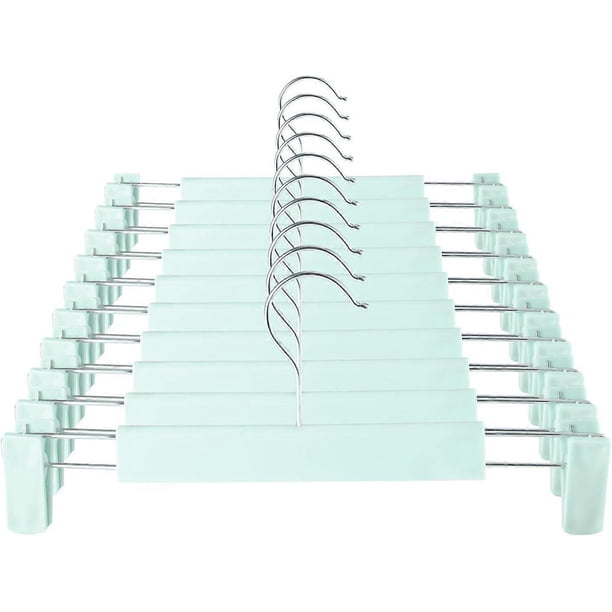 Space-Saving Skirt Holders with 360 Swivel Hooks, Adjustable Clips, Trouser Hangers, Clothes Coat Garment Jeans Hangers (10 Pack, Green)