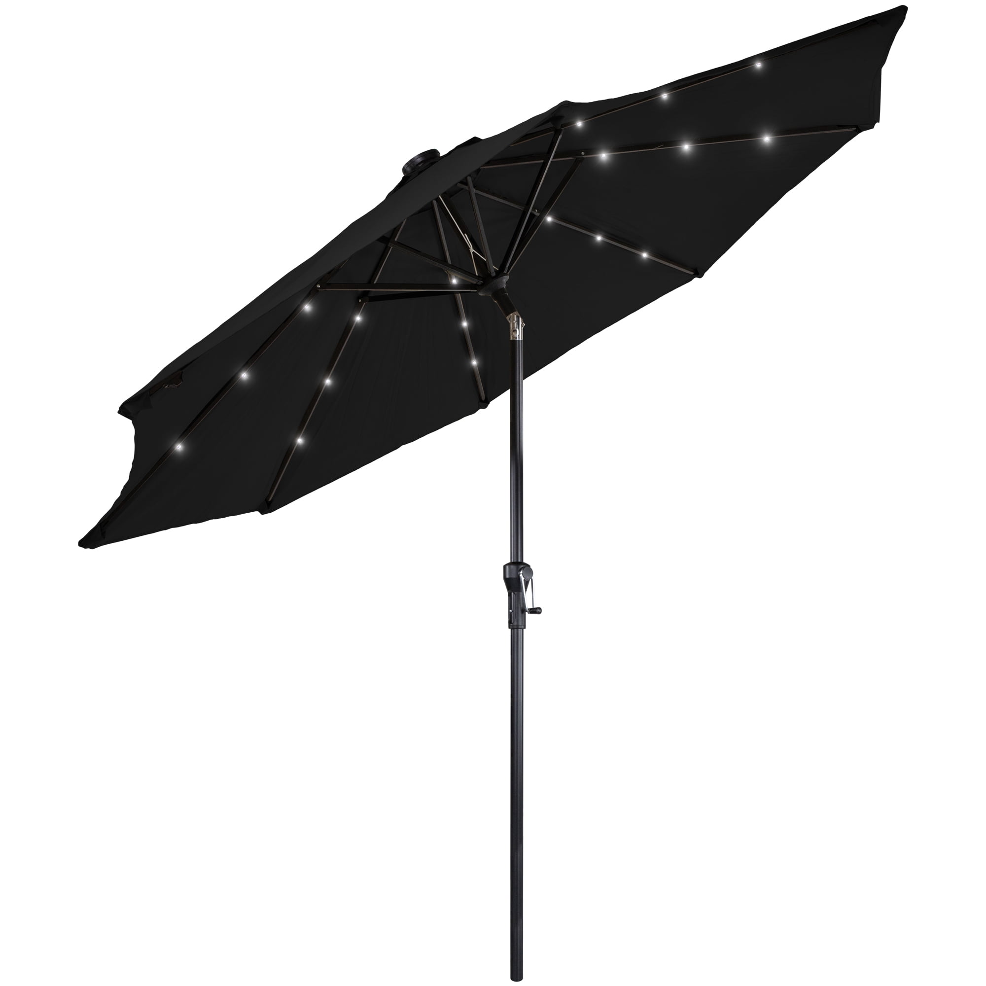 Northlight 9ft Solar Lighted Outdoor Patio Market Umbrella with Hand Crank and Tilt, Black