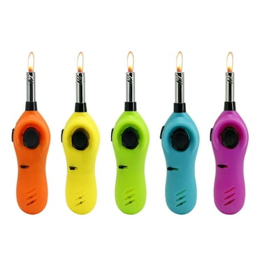 Mini Handy Candle Lighter with Extended Wand, Safety Lock, Butane Gas Refillable, Lighters for Candle Kitchen Stove Outdoor BBQ Grill Fireplace, 5 Pack (Butane Included)
