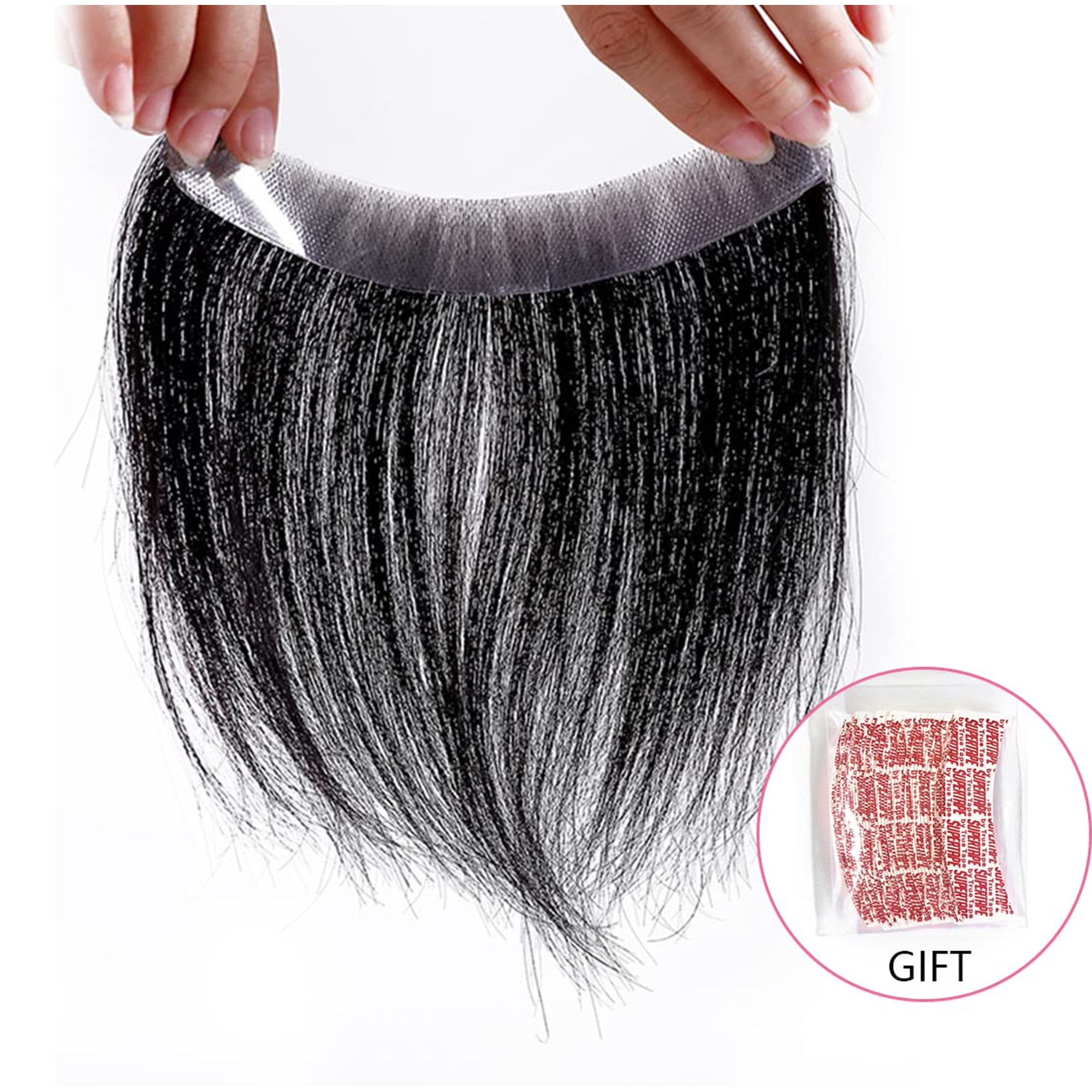 viviaBella Frontal Hairpiece for Women Natural Black Hair Extension Hairline Loss Straight Tape in Human Hair Toppers Replacement Toupee (0.78"x6.3" 6inch Length,Natural Black)