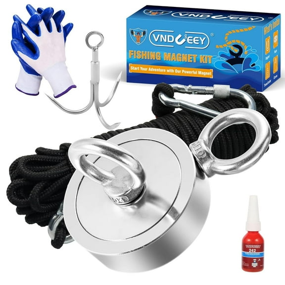 Magnet Fishing Kit, 1000 LBS Strong Fishing Magnets Kit - Includes Grappling Hook, Heavy Duty 65FT Rope, Gloves, Locking Carabiner - Magnet for Retrieving in River Lake-2.95inch