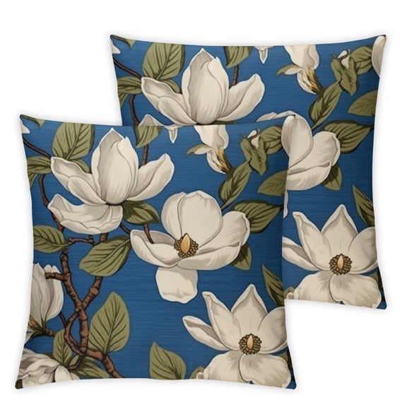 Flax Throw Pillow Cover Brown Magnolias Flowers Botany Spring Blooming Trees Vegetable Pattern  Pillowcase Home Decor Square  Pillow Case Cushion Cover