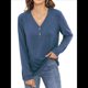 thumbnail image 1 of Blusas Tipo Túnica de Larga para Mujer, con Cuello en V, Botones y Ribete Suave, Informales y Holgadas Azul Oscuro S, 1 of 7