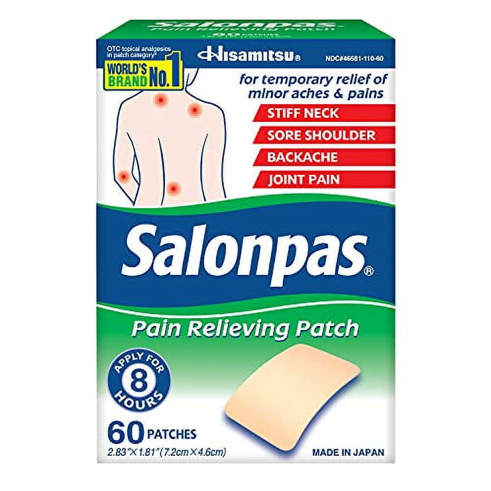 (2 pack) Salonpas Pain Relieving Patch for Back, Neck, Shoulder, Knee Pain and Muscle Soreness - 8 Hour Pain Relief - 60 Count - Pack of 1