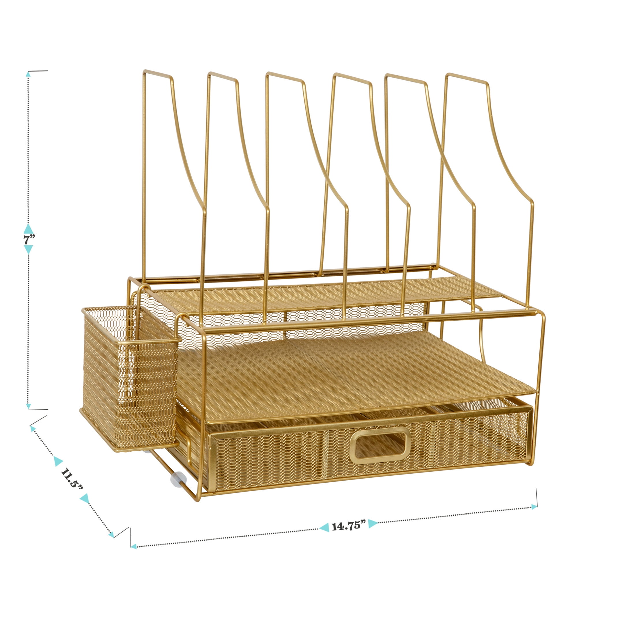 Martha Stewart Ryder Gold Mesh Metal Large Desktop Organizer With Paper File Letter Holder Organizer and Drawer