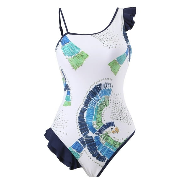 Aayomet Bikini Sets For Women Women's Vintage Swimsuit Geometric Print One Shoulder 1 Piece Swimwear 1 Piece Cover UP Two Piece,Blue L