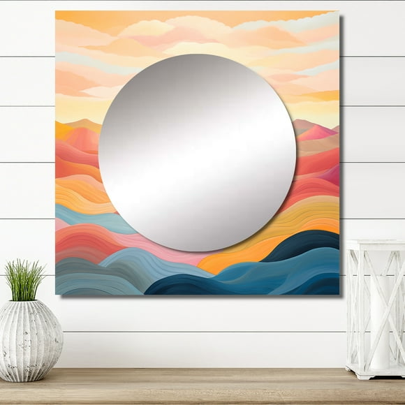 Designart "Dramatic Mountain Sunset View" SunriseSunset Square Mirror For Wall Decor - Large Pink Square Printed Wall Mirror Art - Square Traditional Mirror - Wall Mounted Square Large Mirror