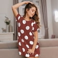 thumbnail image 3 of Balery Maroon And White Polka Dot Camisón de manga corta con cuello redondo para mujer, cómodo y elegante., 3 of 6
