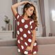 thumbnail image 3 of Balery Maroon And White Polka Dot Camisón de manga corta con cuello redondo para mujer, cómodo y elegante., 3 of 6