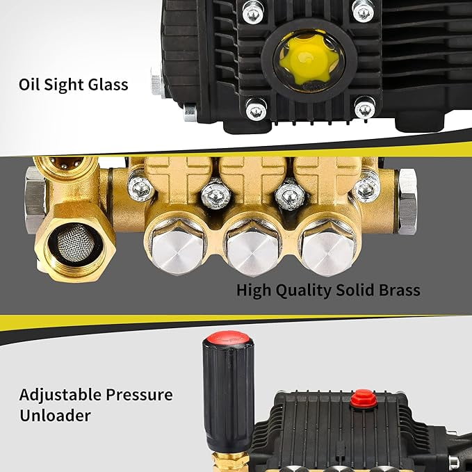 ANJIESENG Pressure Washer Pump 25.4  4400PSI 4.8GPM Water Pressure Pump for Gas Pressure Washer – 15L/min 0-300bar 1 Inch Shaft Horizontal Triplex PlungerShort Pressure Washer Gun with 360