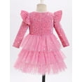 thumbnail image 3 of IDOPIP Toddler Girls Sequins Velvet Tutu Dress Glitter Christmas Tiered Mesh Dress 9-12 Month Pink, 3 of 8