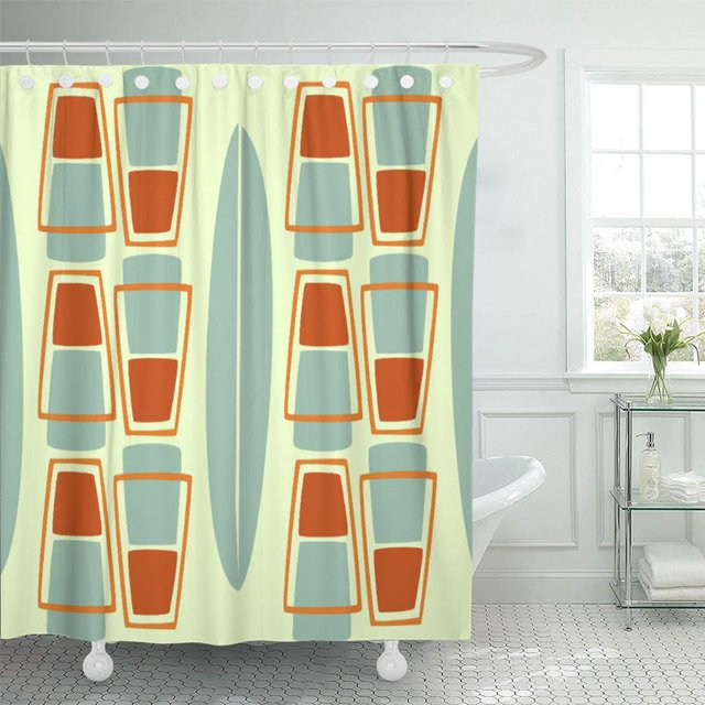 ABPHQTO Orange Culture Retro 1950S Tiki Surfboard Green Abstract 50S Cortina de Ducha 150x180 cm
