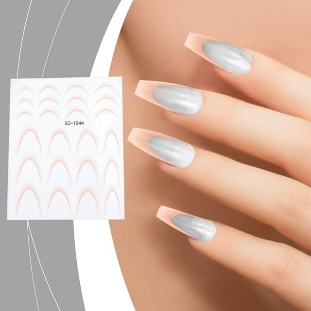 Pegatinas para uñas para decoración de uñas, pegatinas para uñas para mujeres, pegatinas francesas con degradado, pegatinas de sonrisa en forma de media luna, arcos de líneas francesas finas, adornos