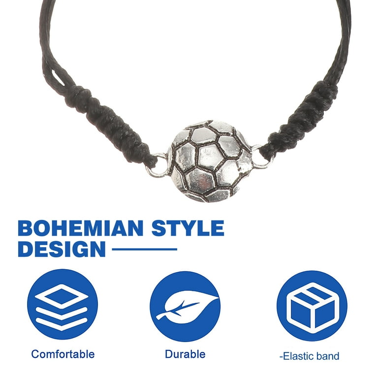 3Pcs Metal Soccer Bead Bracelet Soccer Lover's Woven Rope Bracelet