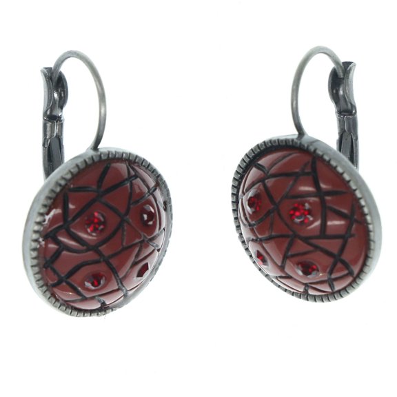 Red Dangle Earrings With Crystal Accents For Women Silver-Tone