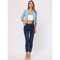 thumbnail image 4 of Chaqueta corta de mezclilla para mujer, cuello redondo, mangas 3/4, chaqueta vaquera informal deshilachada Azul claro XS, 4 of 6