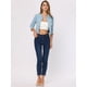 thumbnail image 4 of Chaqueta corta de mezclilla Allegra K para Mujer Cuello Redondo Mangas 3/4 deshilachada Azul claro XL, 4 of 6