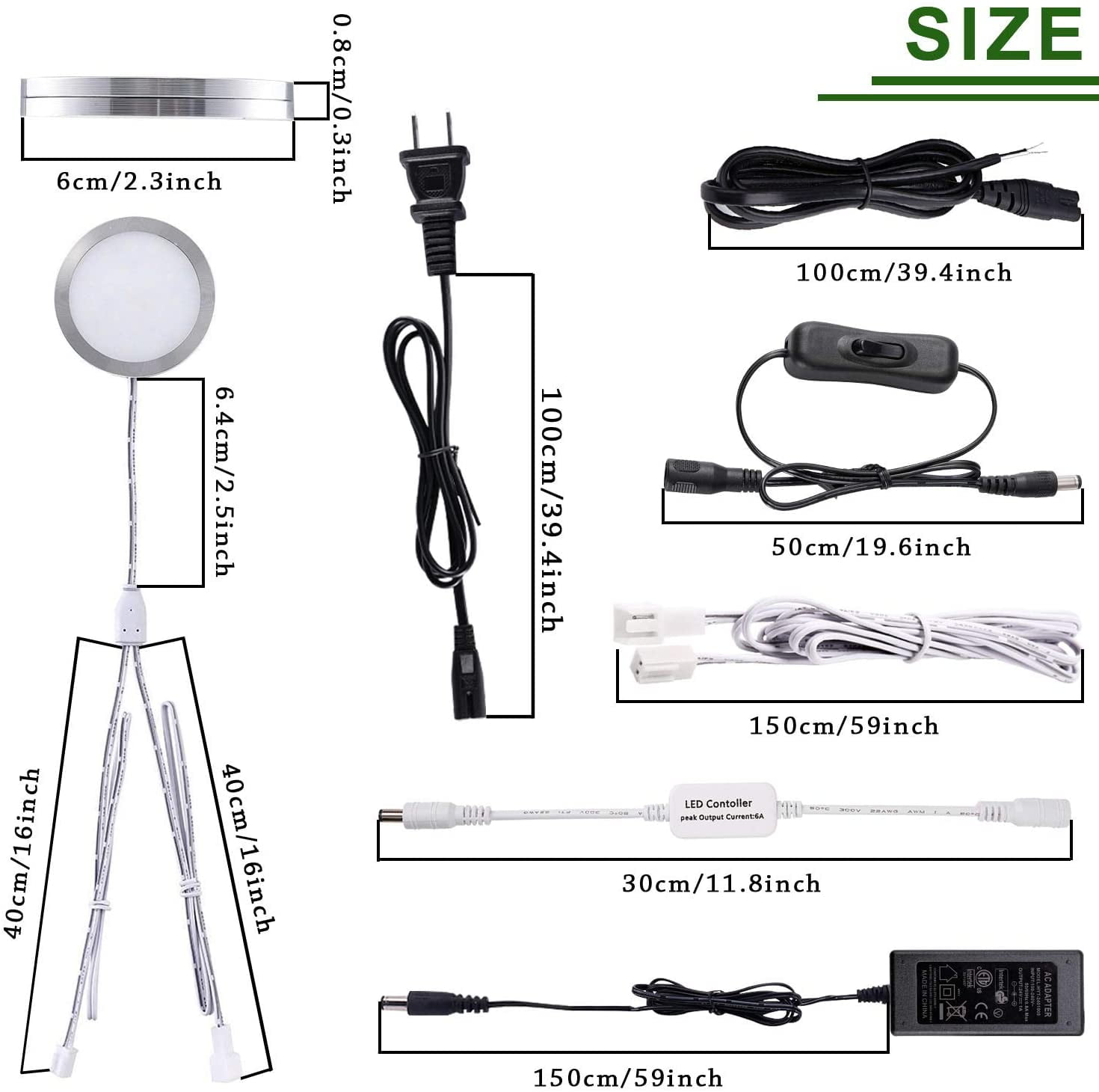 Linkable Dimmable Under Cabinet LED Puck Lights - 12V with Wireless RF Remote Control, Hardwired & Plug-in Options for Counter Lighting (6 Lights, Warm White)