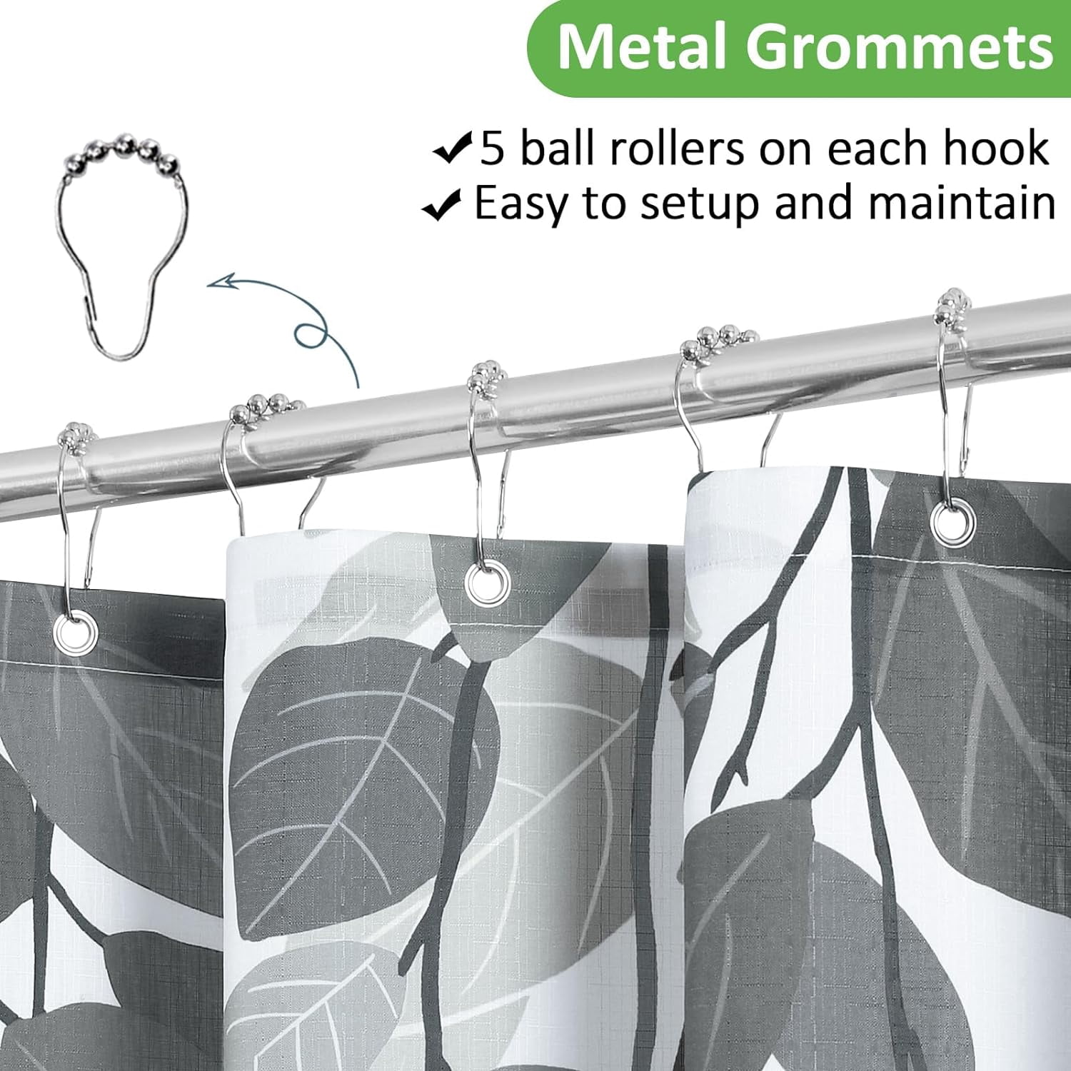 Silver Gray Botanical Shower Curtain for Bathroom Modern Eucalyptus Shower Curtains Floral Watercolor Natural Bath Curtain Set Light Gray Leaves Spring Garden Plants Bathroom Decor 72x72
