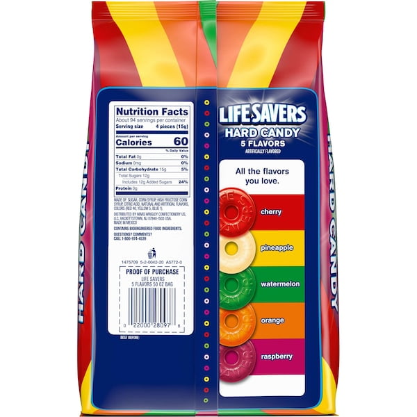 Life Savers Hard Candy 5 Flavors - 2 lbs of Candy - Individually Wrapped - Cherry, Watermelon, Orange, Pineapple, and Raspberry - Perfect for Stocking the Pantry