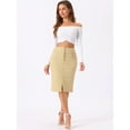 thumbnail image 3 of DARING DIVA Women's Elegant Front Slit Stretch A-Line Denim Skirts XS Light Khaki, 3 of 6