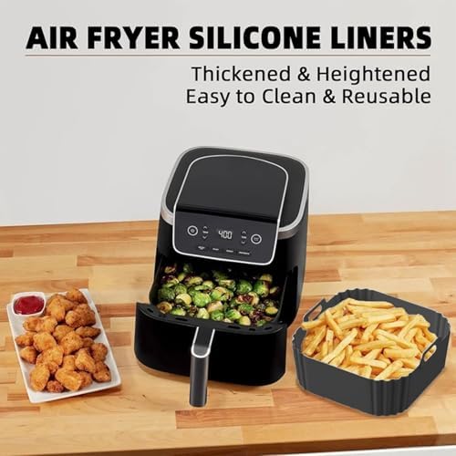 Air Fryer Silicone Liners for Ninja AF140 AF141 AF180 AF181 Air Fryer for Philips HD9270 Basket Baking,9inch Reusable square,Black×2 pack