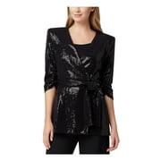 Tahari Asl Women's Shiny Belted Jacket Black Size PL