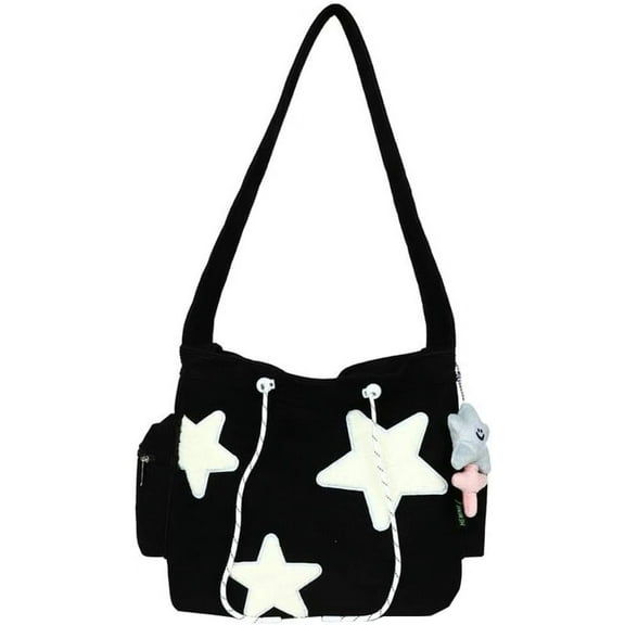 HMSHA Corduroy Shoulder Bag for Women Men Star Print Hobo Crossbody Handbag Purse Cute Messenger Bag