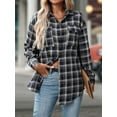 thumbnail image 4 of Women'S Button Down Shirt Plaid Shirt Long Sleeve Lapel Business Casual Tops Work Shirt Dark Blue XXL, 4 of 8