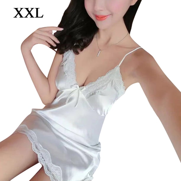 Camisón sexy mujer niña de encaje con cuello en v ropa de dormir vestido camisón, blanco, xxl Eigraketly AP001123-08