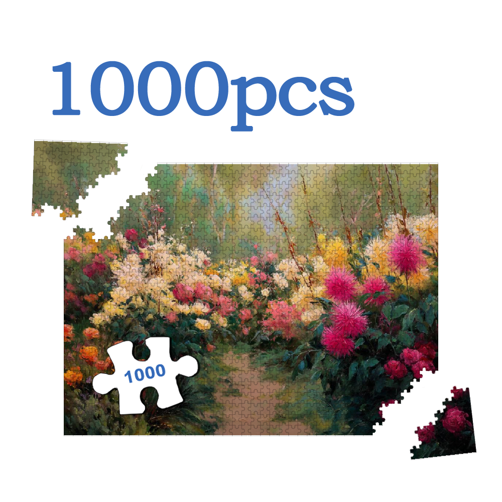 A Box of (1000pcs) Adult Puzzles, with a Design of 'Flower Path in Deep Spring', High Difficulty, Suitable for Adults, Family Entertainment. 29.4*19.6 in